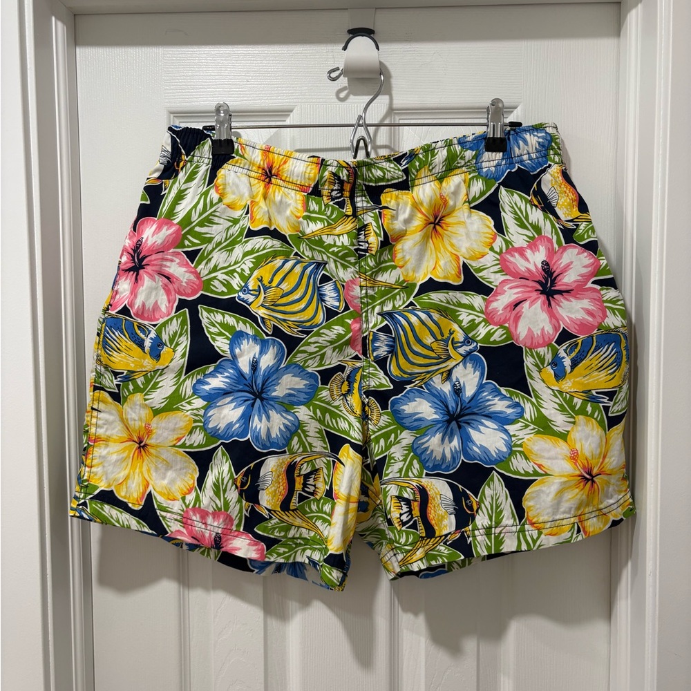 Vintage Nautica Floral Fish Theme Swim Trunks men’s Large Shorts Lined